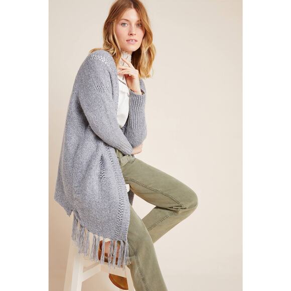 New Anthropologie Lane Fringed Kimono by Akemi + Kin  Retail $128 One Size Gray - Picture 1 of 4